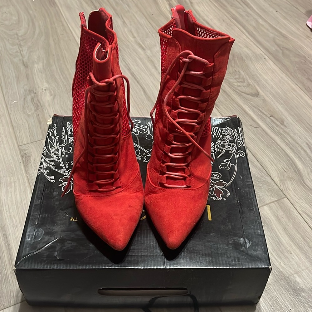 liliana red zip up booties